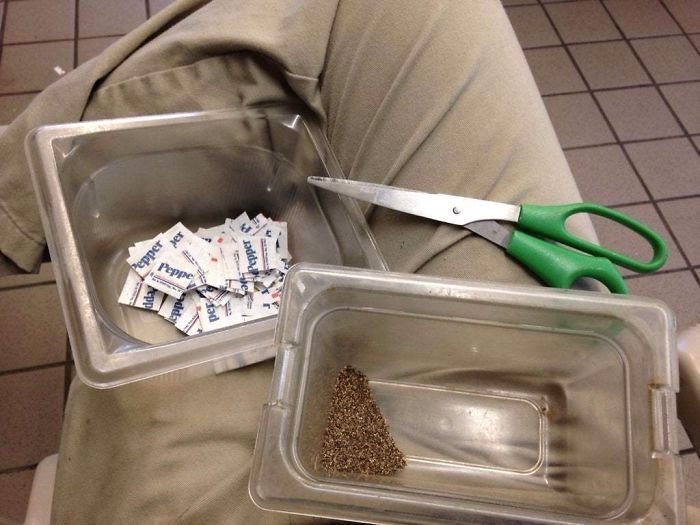 Employee with Pepper Packets