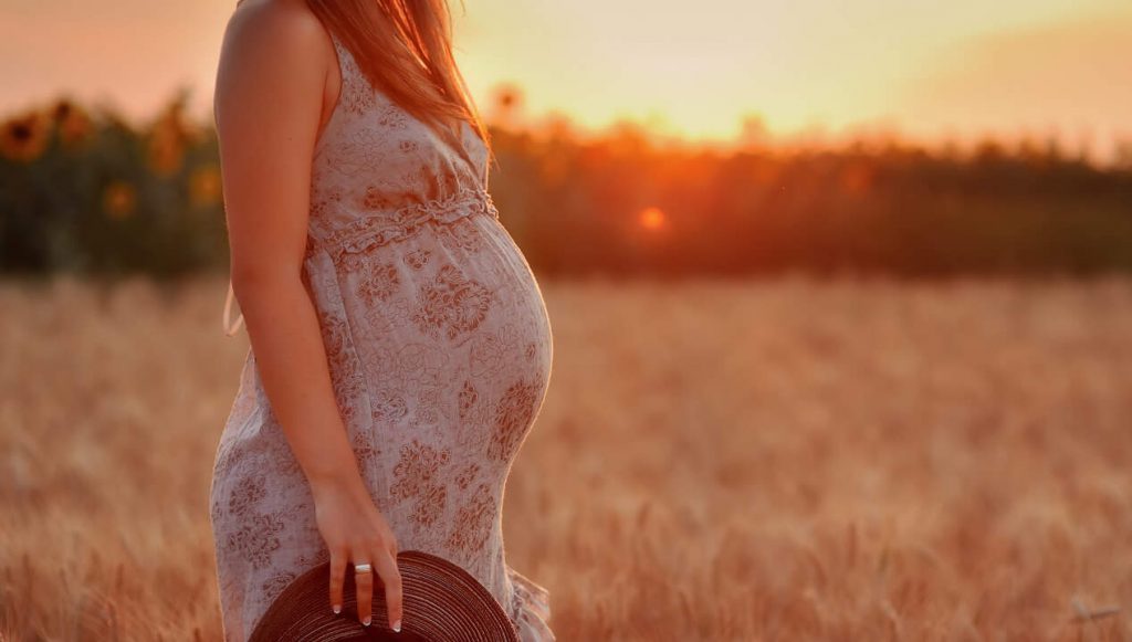 Pregnant Woman Alone In A Field