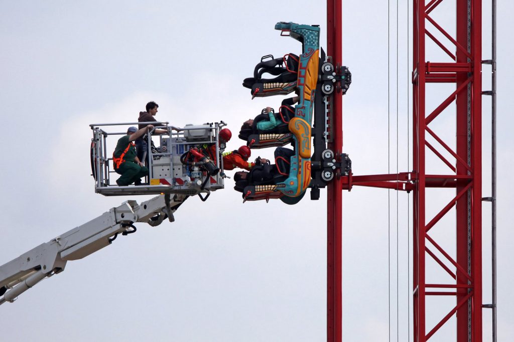 People Trapped On A Roller Coaster