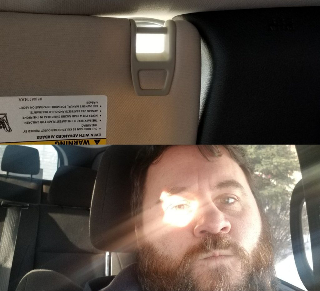 Sun Visor Shining Light In Mans Face