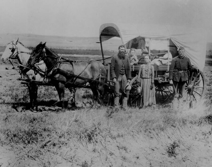 Covered Wagon And A Family