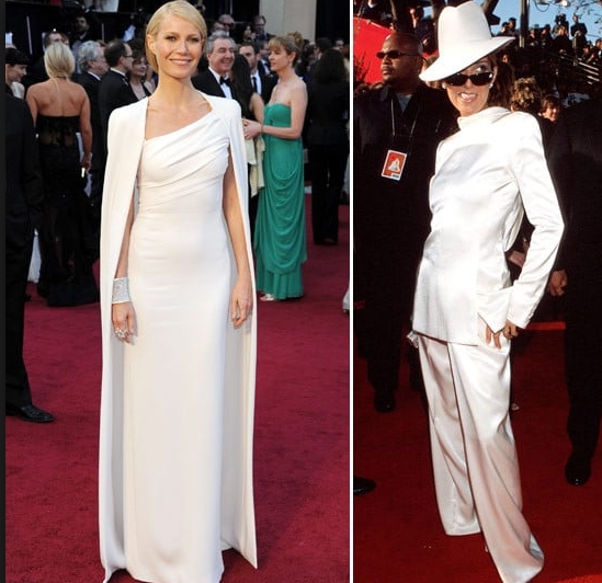 Celine Wearing A Backwards White Tuxedo At The Oscars