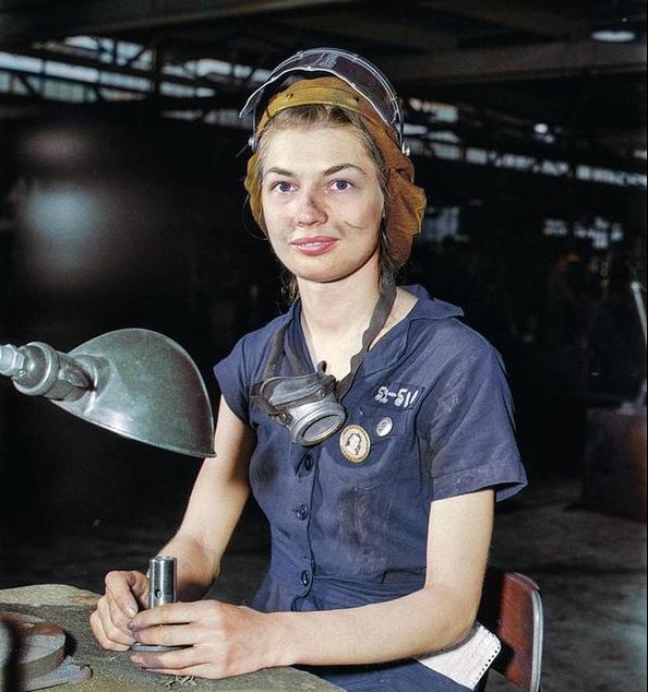 Eunice Hancock Operates Compressed Air Grinder, WWII