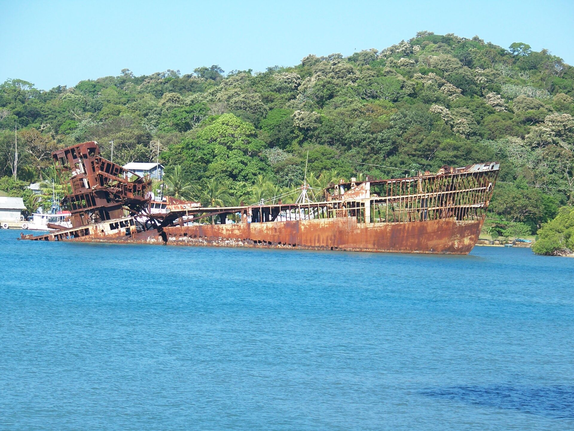 Half Sunken Ship In Roatan, Honduras